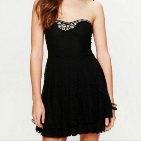Free People Strapless Lace Beaded Mini Dress - M - Picture 2 of 16